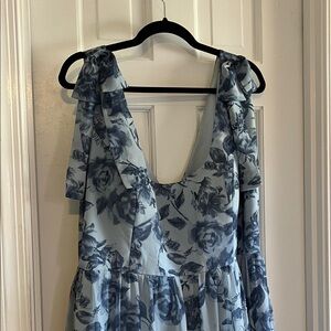 Revelry Bowie Chiffon sky blue garden - Blue Floral Maxi Dress